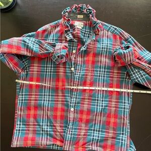 One of a kind up cycled dress shirt in a crisp cotton plaid